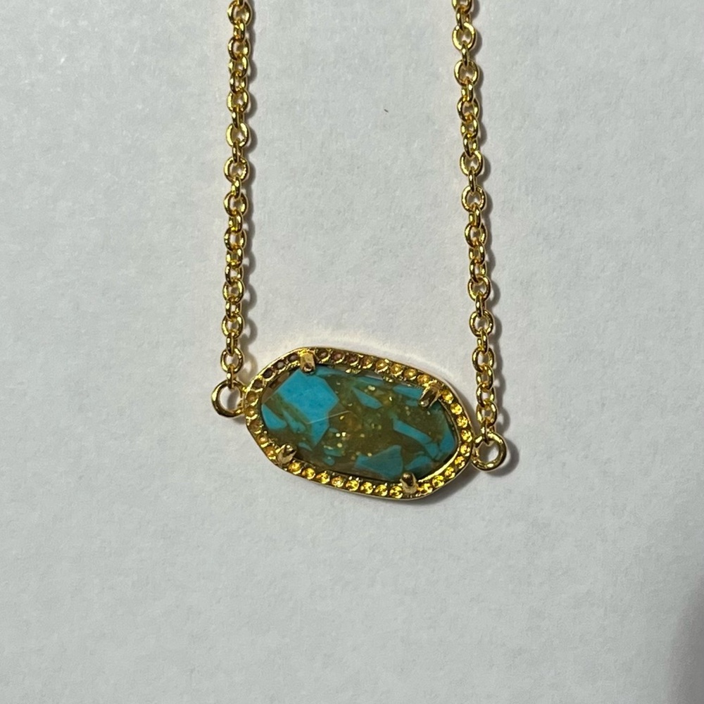 Kendra Scott Yellow Gold Tone Adjustable Chain Bracelet Bronze Veined Turquoise